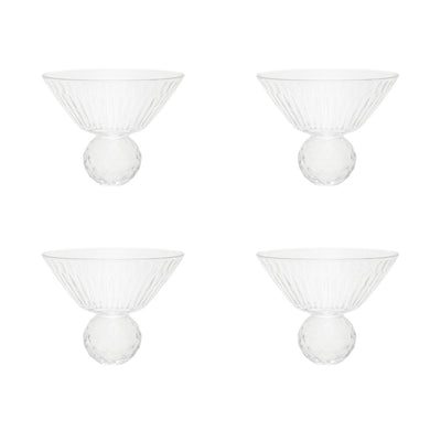 Glass dessert bowls with diamond foot, set of 4