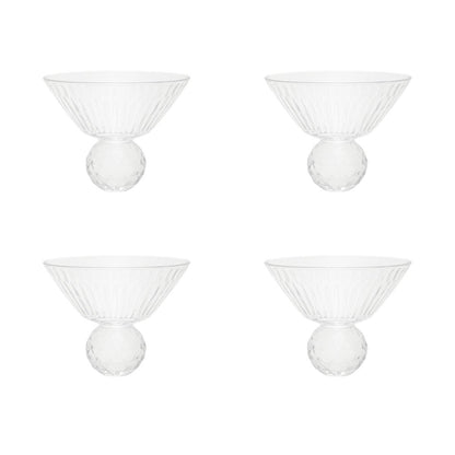 Glass dessert bowls with diamond foot, set of 4