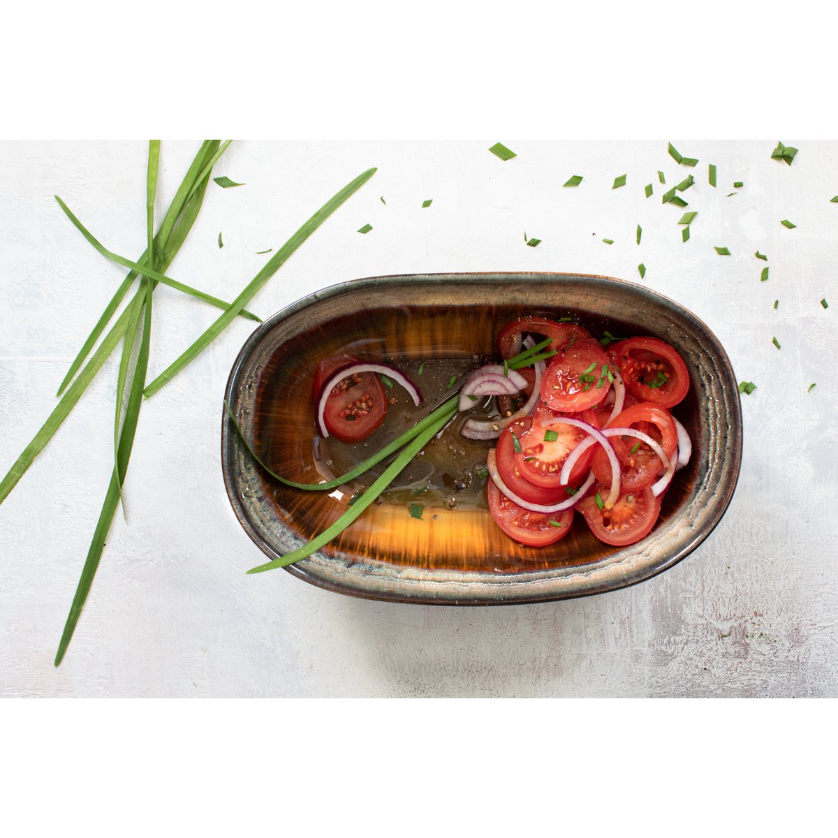 Oval skål i stentøj, ravguld-gradient – L