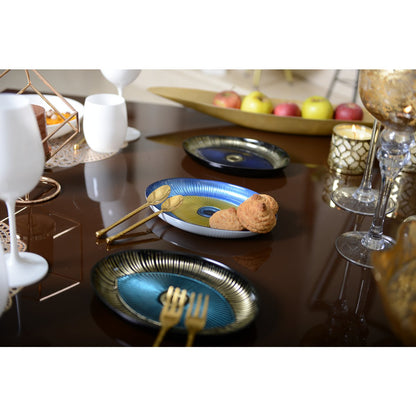 Glass oval cup with gold detail, 22×15 cm