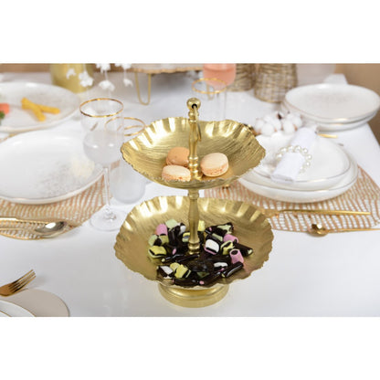 Gold metal cake stand, two tier - 31cm