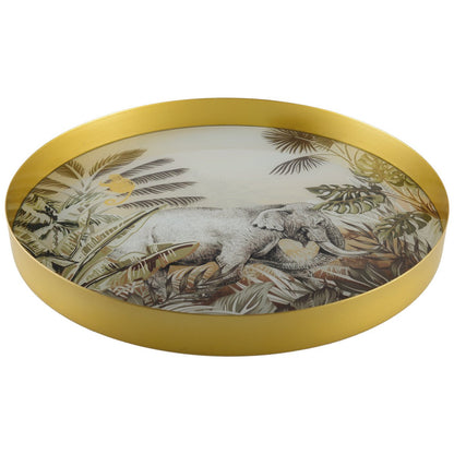 Metal round tray 30cm - Kenya elephant