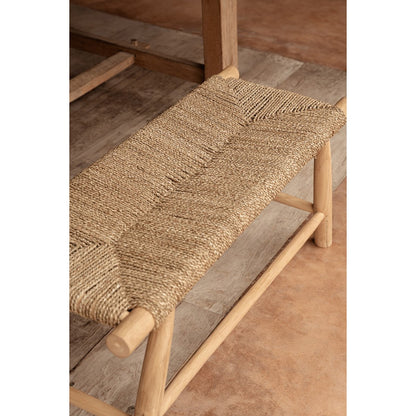 Seagrass and wood bench, 110 cm - handmade