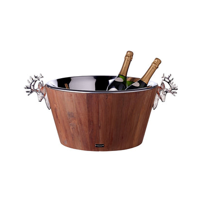 Teak & rustfri stål flaskekøler, 25 cm – holder drikkevarer kolde i 10 timer