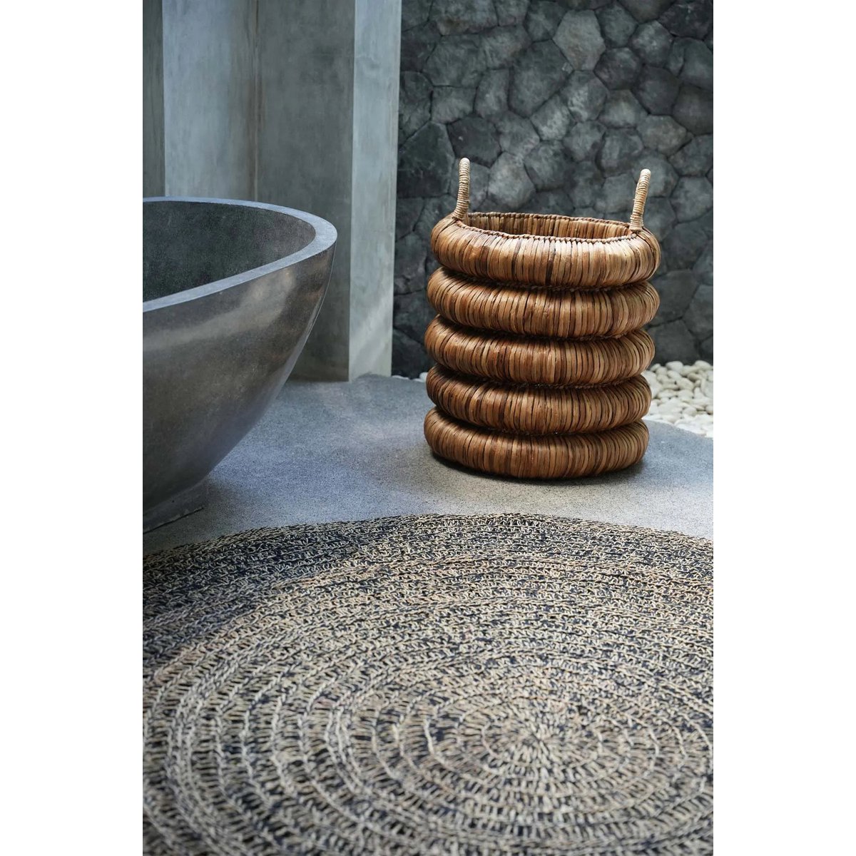 Seagrass carpet, round, natural black, 150 cm