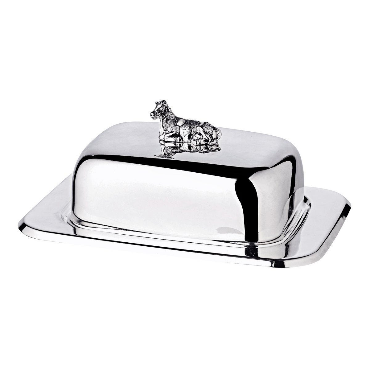 Silver steel butter dish with knife, 18 cm - Cow