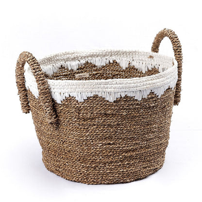 Round seagrass basket WAIGEO M – 40 × 25 cm, white cord detail