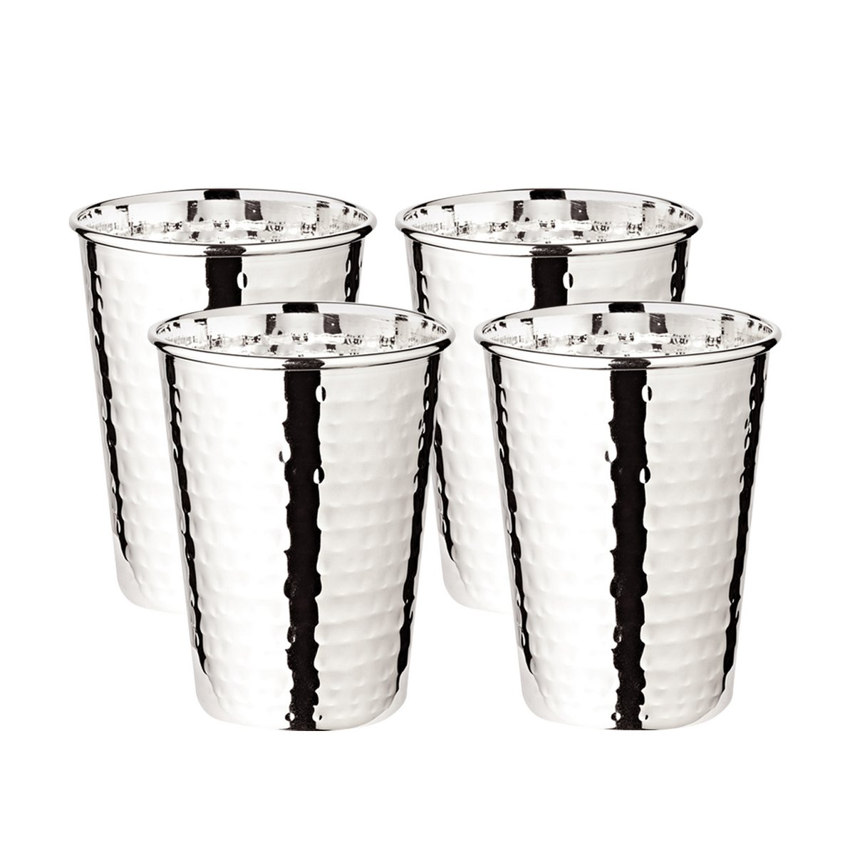 Silberbeschichtete Stahlbecher Mido, gehämmert, 4er-Set, H 10 cm