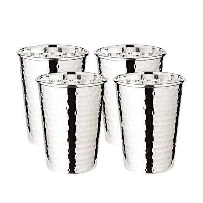 Silberbeschichtete Stahlbecher Mido, gehämmert, 4er-Set, H 10 cm