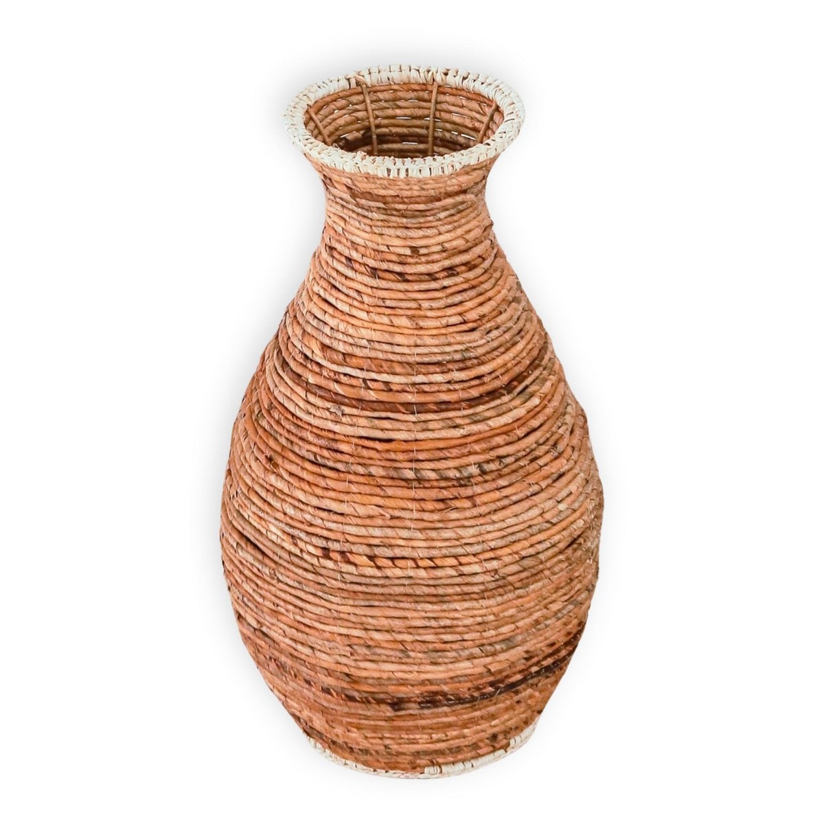Raffia & metal vase TUMBAK - beige and brown