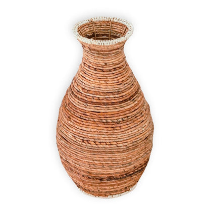 Raffia & metal vase TUMBAK - beige and brown