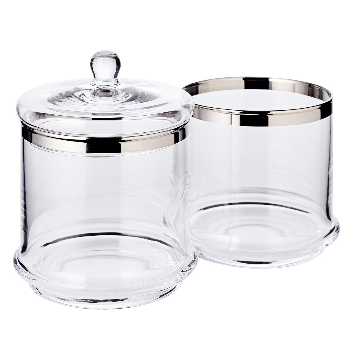Hand-blown glass jar Lia, 29cm with lid - platinum rim