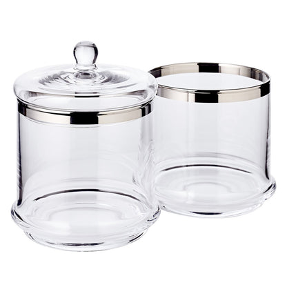 Hand-blown glass jar Lia, 29cm with lid - platinum rim