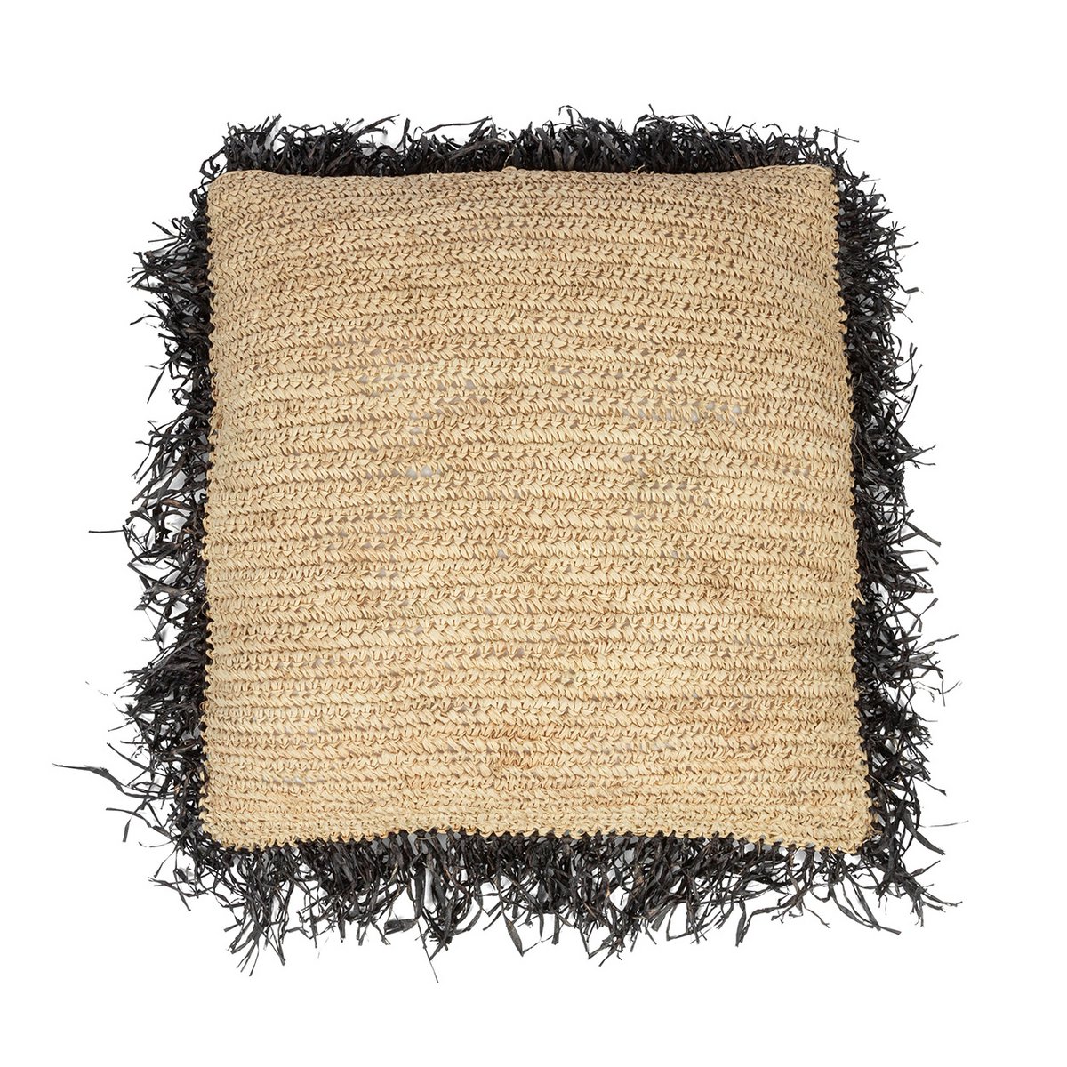 Raffia cushion cover 60×60 cm - natural black, made in Indonesia