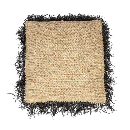Raffia cushion cover 60×60 cm - natural black, made in Indonesia