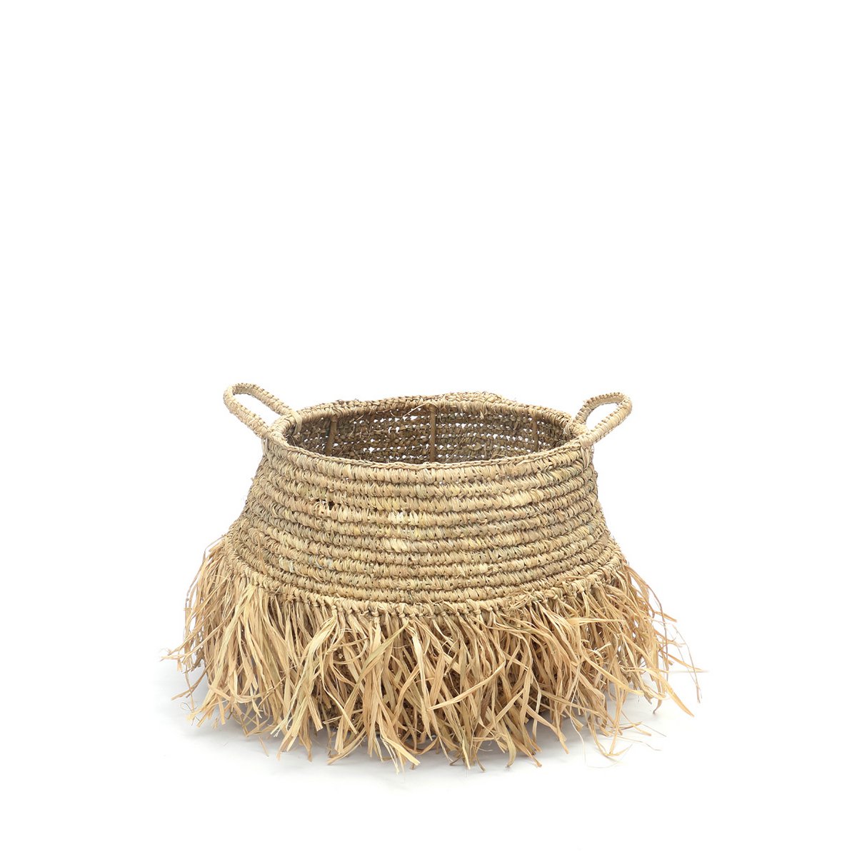 Raffia basket with fringe - Medium, beige, 36 cm
