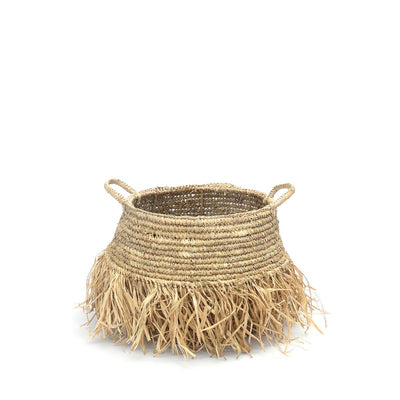 Raffia basket with fringe - Medium, beige, 36 cm