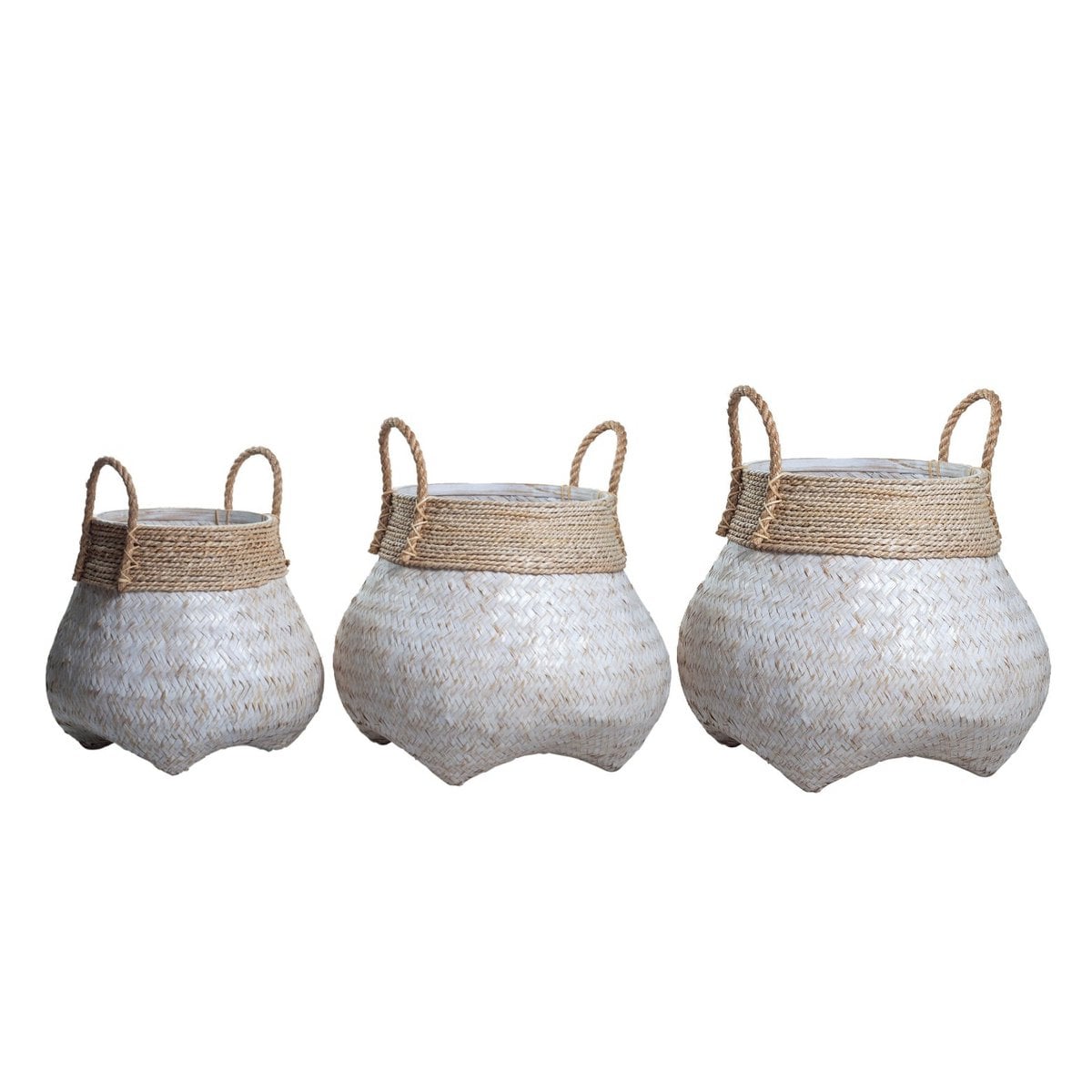 Bamboo, seagrass & jute basket BENOA S – white & beige