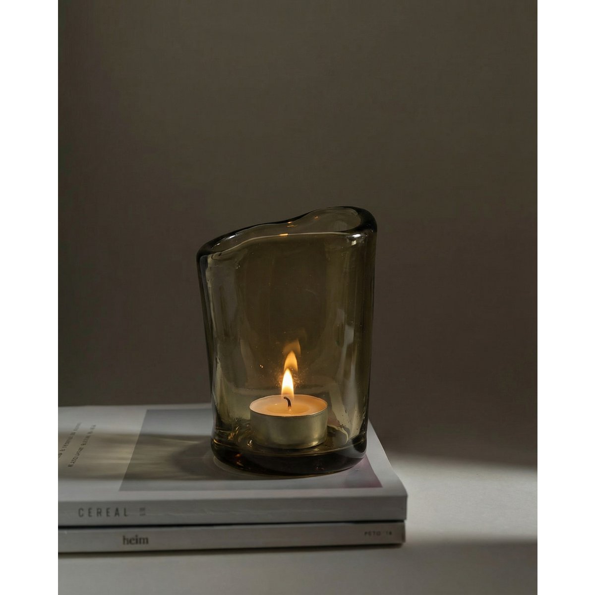 Nocturne candle holder, charcoal glass - large