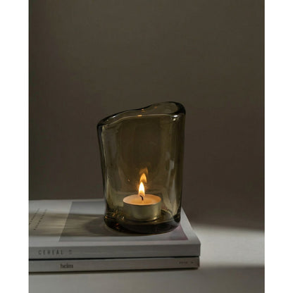 Nocturne candle holder, charcoal glass - large