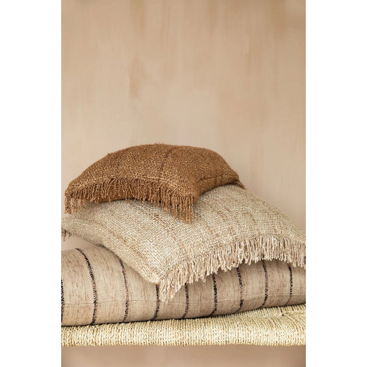 Hand-dyed cotton cushion cover 60×60 cm – plain beige