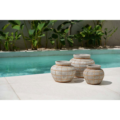 Terrakottavase mit Rattan, naturgrau, groß