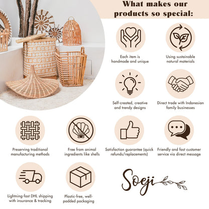 Rund pendelskærm i rattan KENCANA 40 cm – håndlavet i Indonesien
