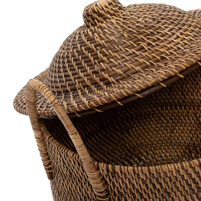 Rattan basket with handles and lid - Natural brown
