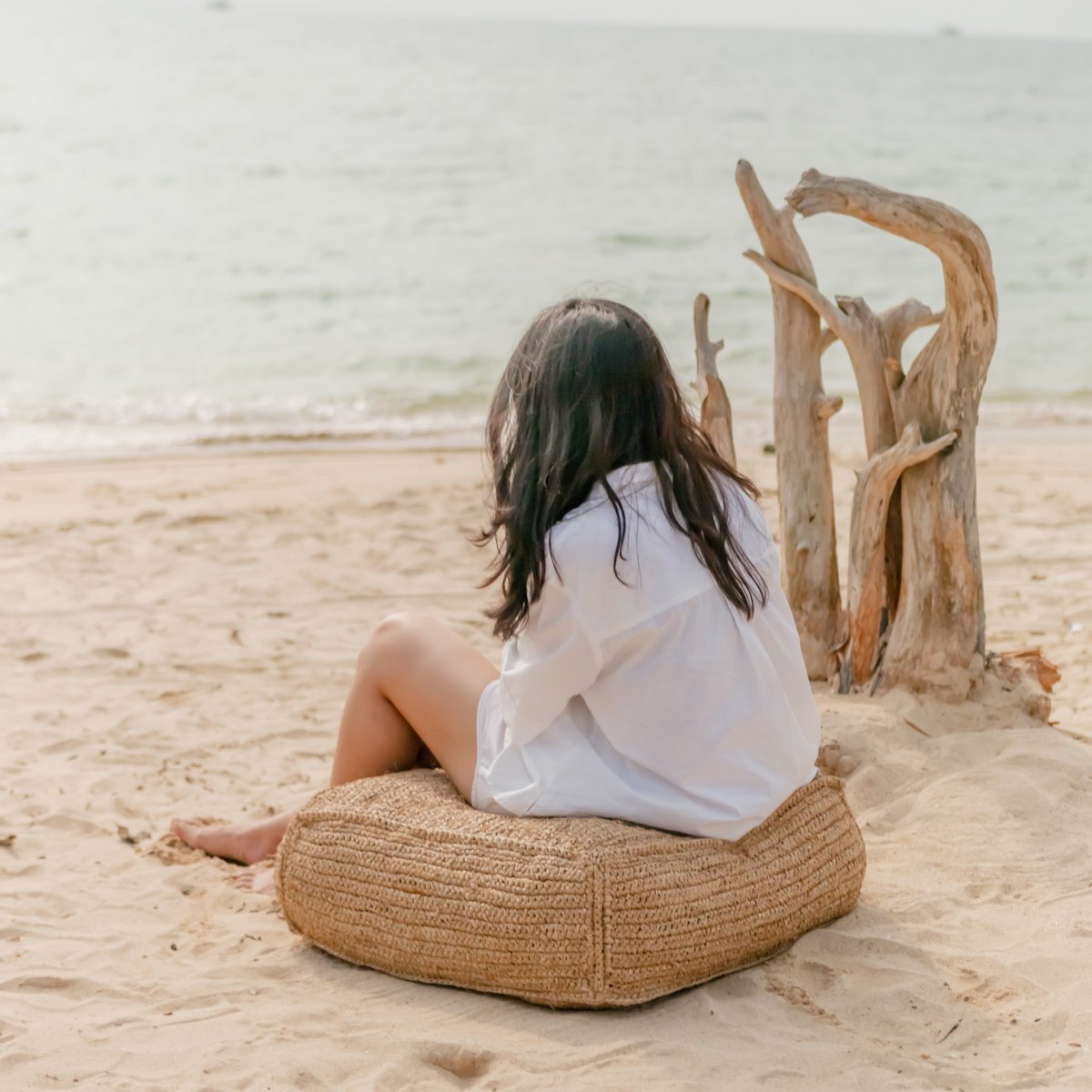 Raffia pouf PADAR 55 × 55 cm - coconut fiber & cotton