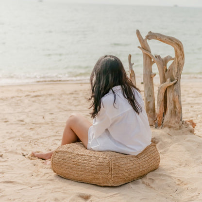 Raffia pouf PADAR 55 × 55 cm - coconut fiber & cotton