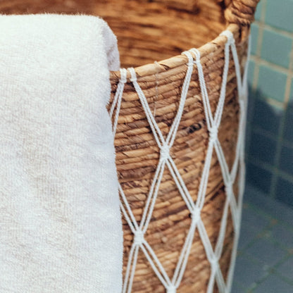 Woven laundry basket Gariau L – 44 × 40 cm, white & beige