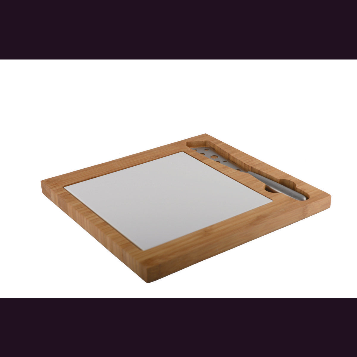 Bamboo cheese board with porcelain and stainless steel – 29 cm
