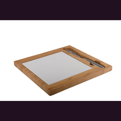 Bamboo cheese board with porcelain and stainless steel – 29 cm