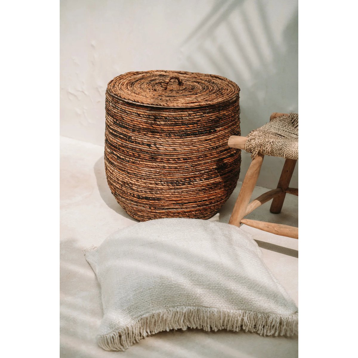 Hand-dyed cotton cushion cover, 60×60 cm - Cream