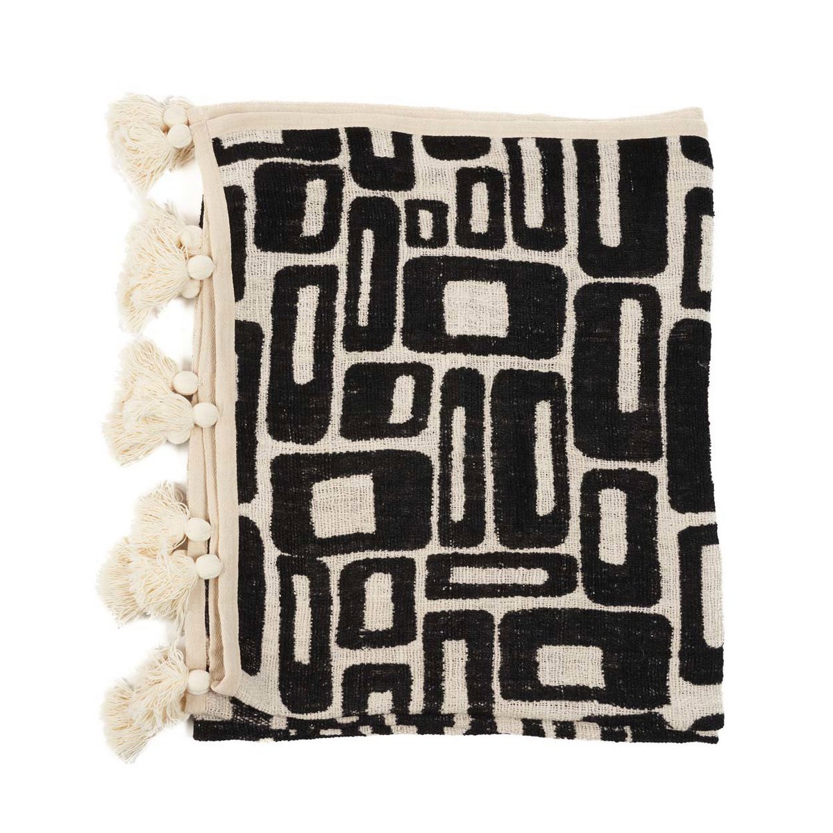 Cotton bed throw, 240×128 cm - Aztec natural black