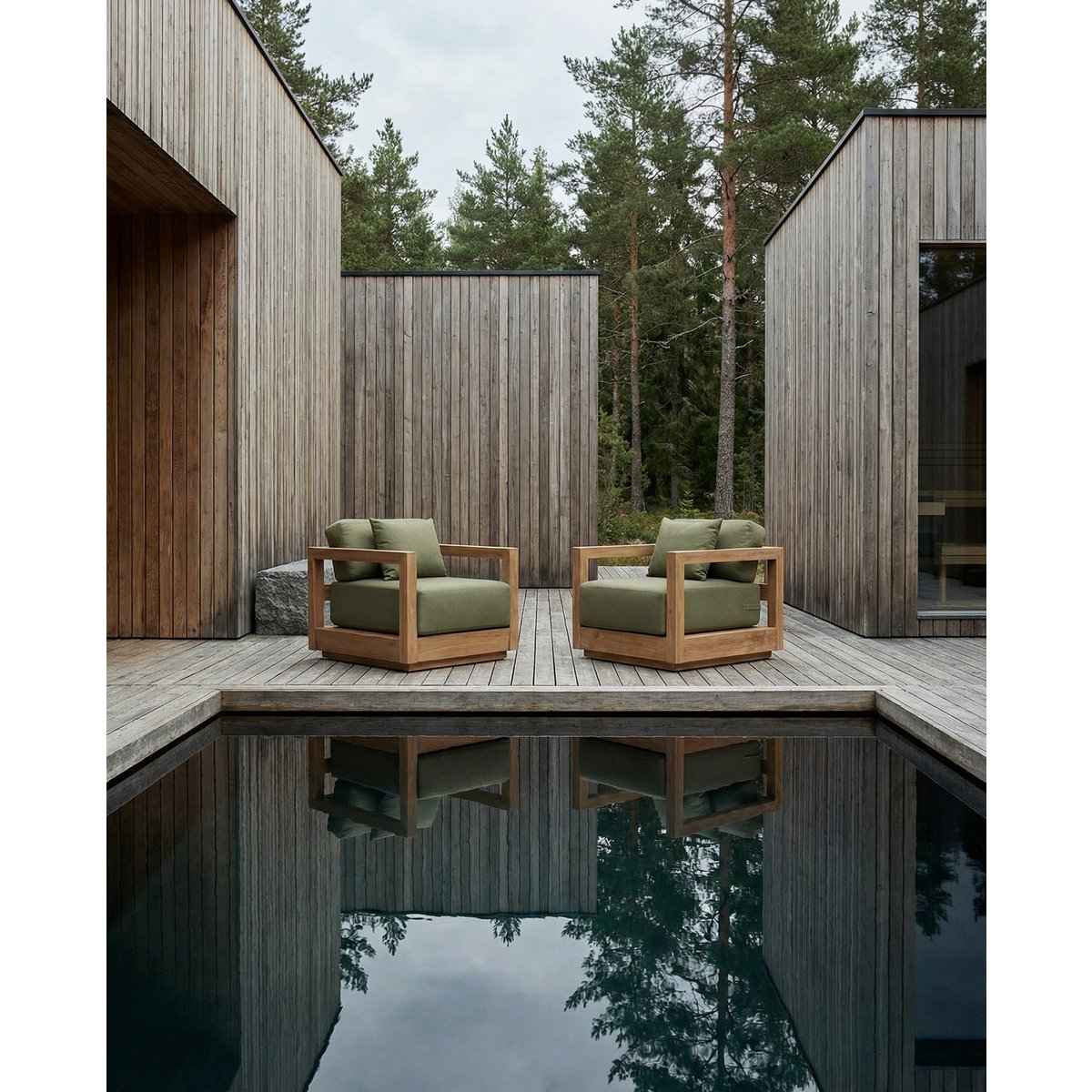 Udendørs træsofa 77×85 cm - grøn algehynde, Indonesien