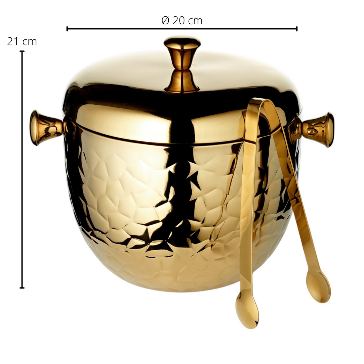Goldfarbener Edelstahl-Eiskübel Rico, 21 cm – mit Sieb und Zange