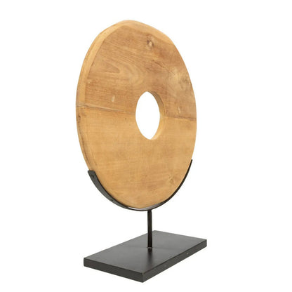 Teak disc on stand - large