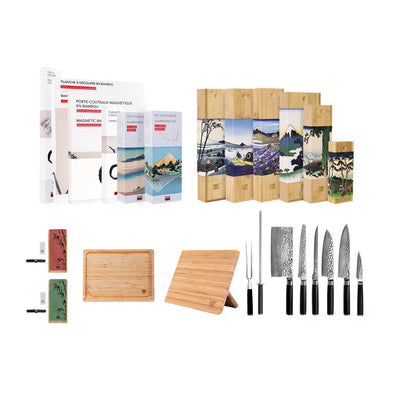 Damascus steel 12-piece knife & accessory set - AUS-10 steel