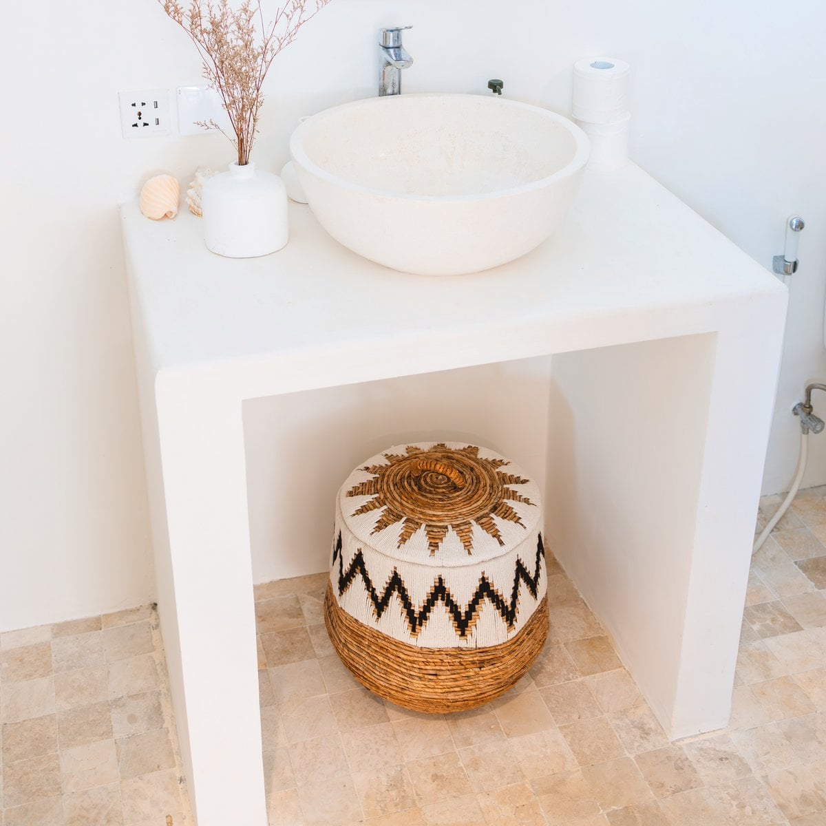 Lidded jute laundry basket L – Ø43 × 45 cm