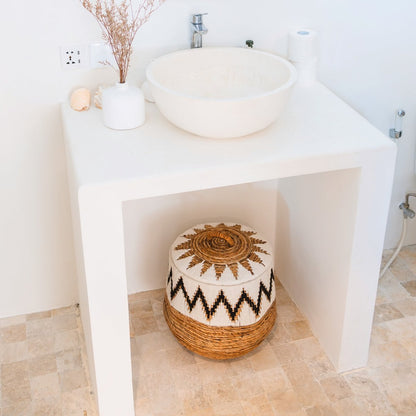 Lidded jute laundry basket L – Ø43 × 45 cm