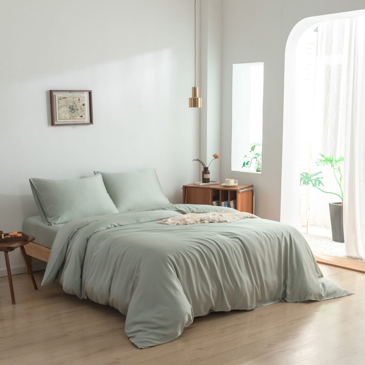 Bamboo bedding set, sage green, single - 400TC