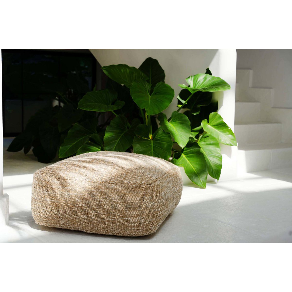 Cotton pouffe, beige - 60×60 cm
