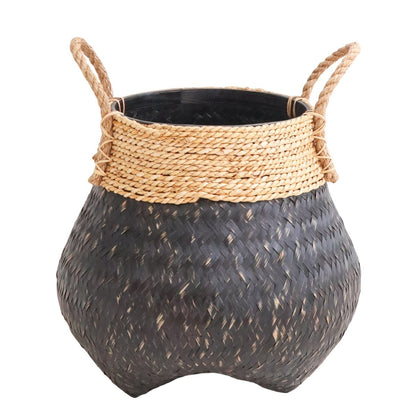 Hand-woven bamboo & jute basket 38 cm - black, S