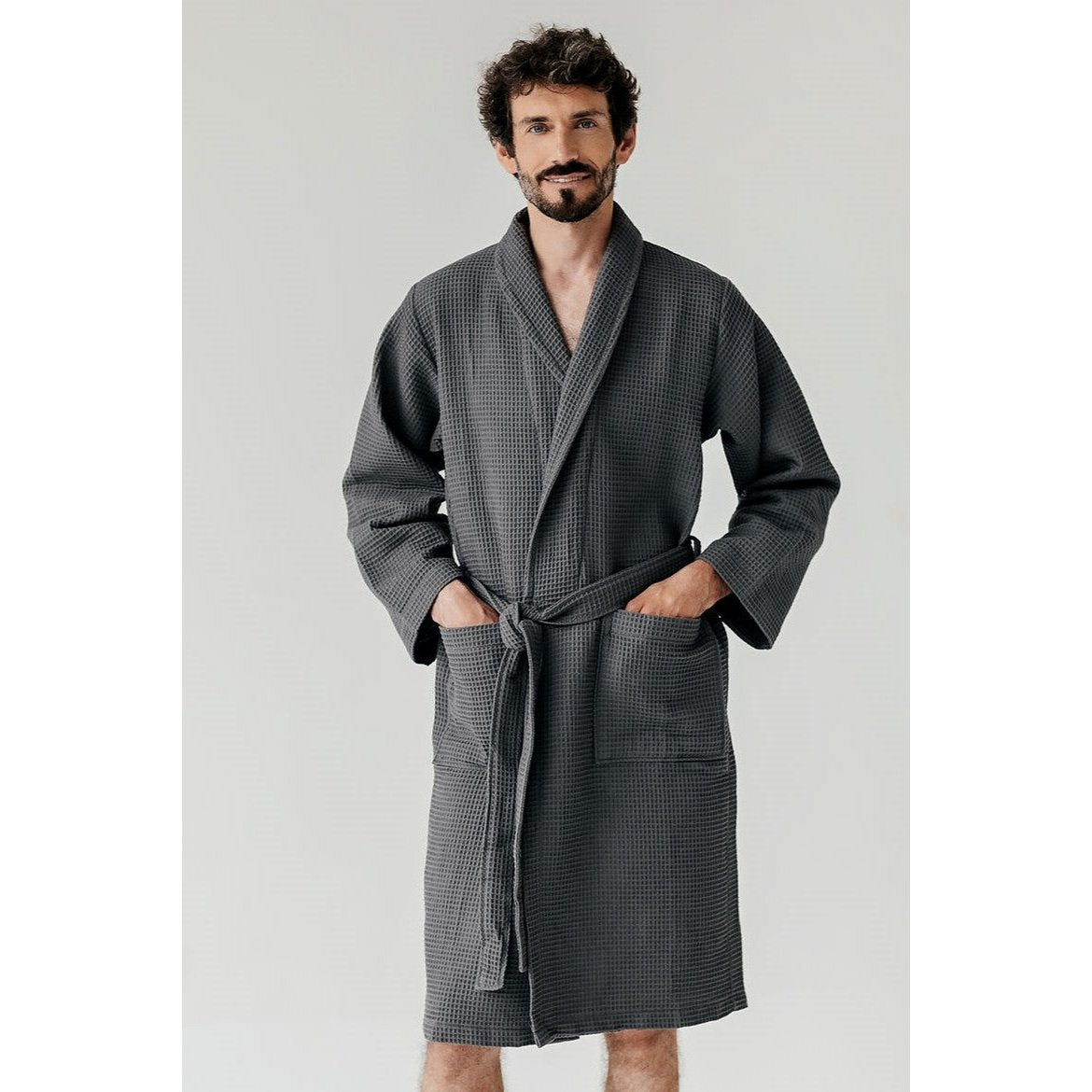 Kos cotton bathrobe, charcoal grey, S