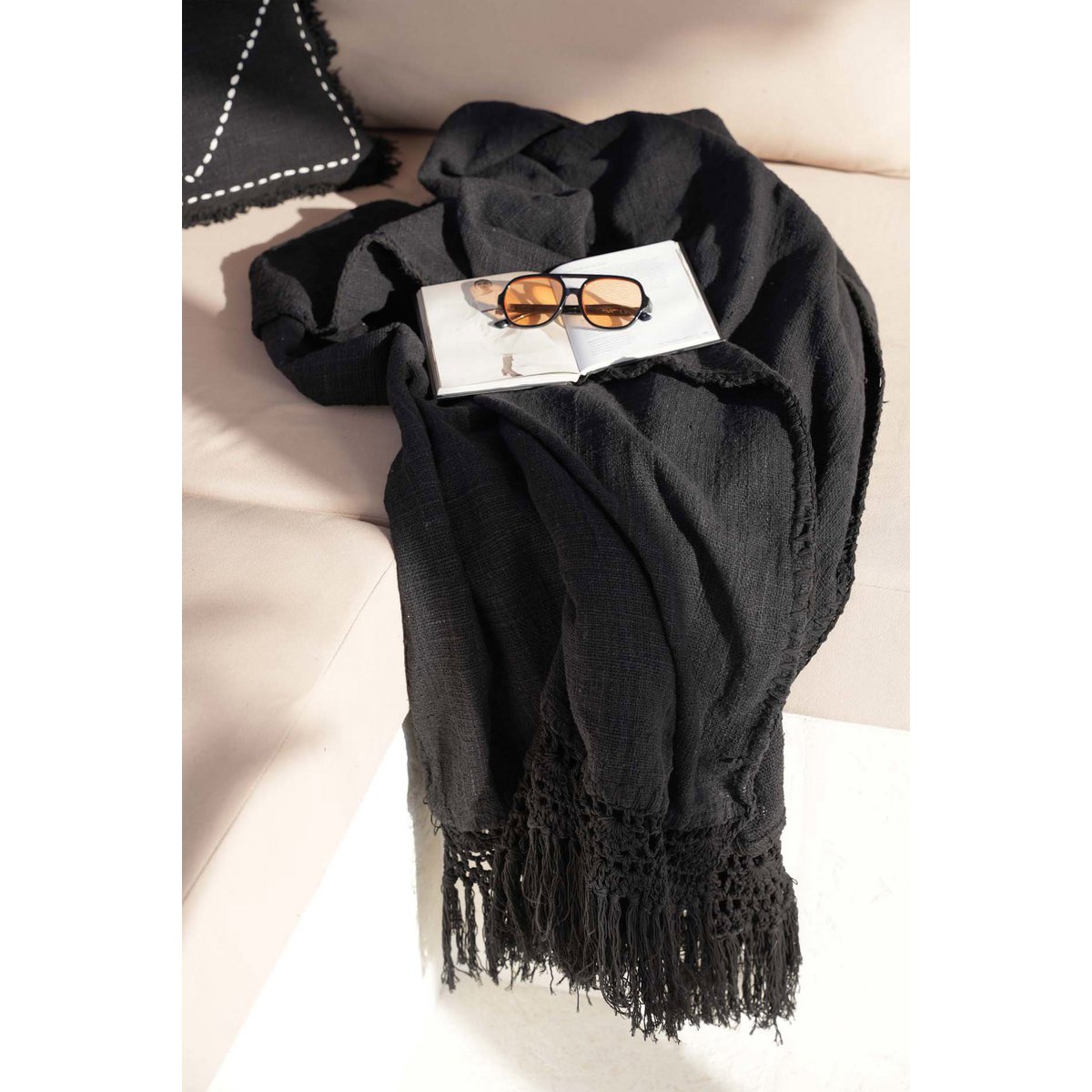 Cotton bed throw, 260×122 cm - Gypsy black
