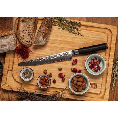 Damascus serrated bread knife 200 mm - wood handle
