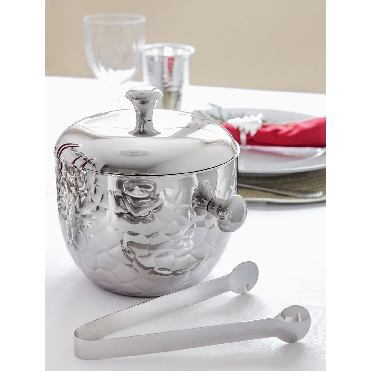 Steel ice bucket Rico, 21 cm – with lid and tongs