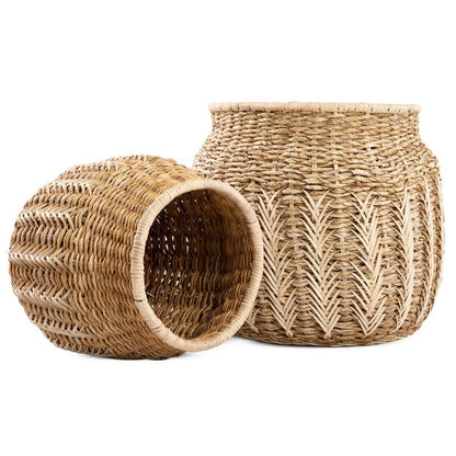 Rattan and banana leaf basket - natural, medium