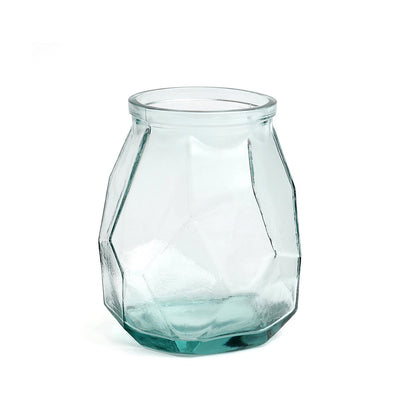 Glass vase, blue, 19 cm wide - geometric origami